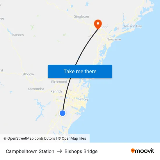 Campbelltown Station to Bishops Bridge map