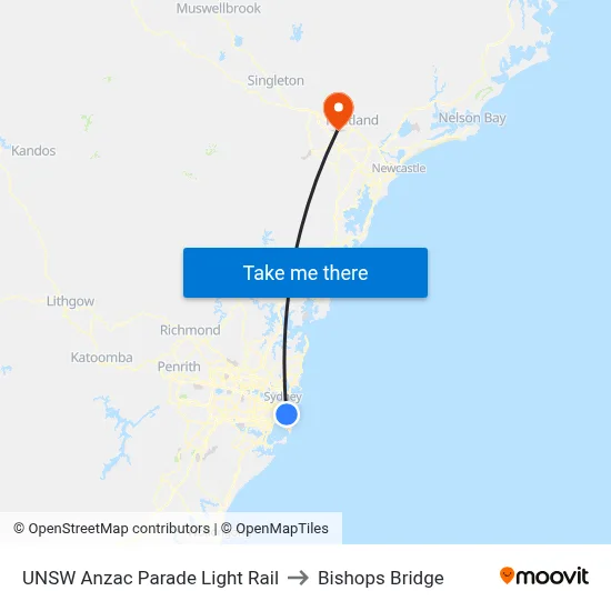 UNSW Anzac Parade Light Rail to Bishops Bridge map