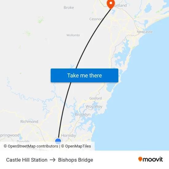 Castle Hill Station to Bishops Bridge map