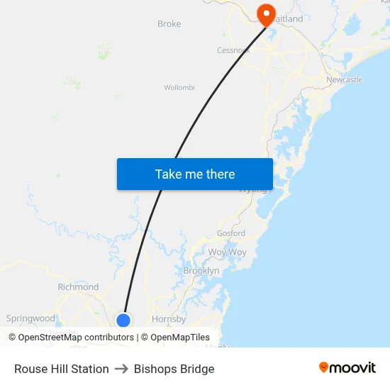 Rouse Hill Station to Bishops Bridge map