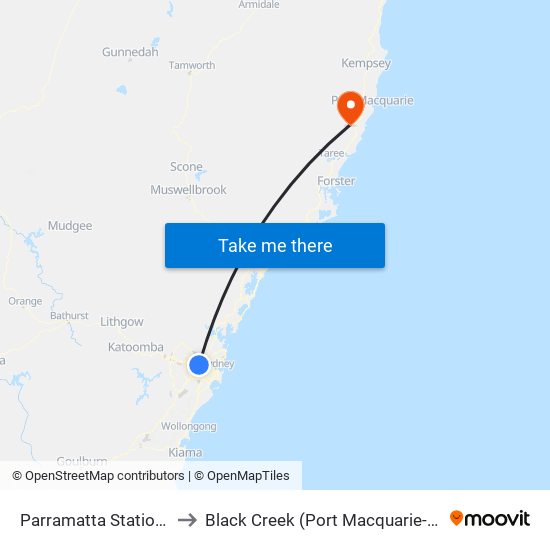 Parramatta Station, Stand A4 to Black Creek (Port Macquarie-Hastings - NSW) map