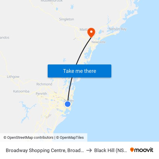 Broadway Shopping Centre, Broadway to Black Hill (NSW) map