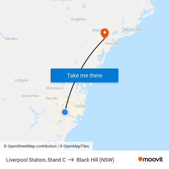 Liverpool Station, Stand C to Black Hill (NSW) map