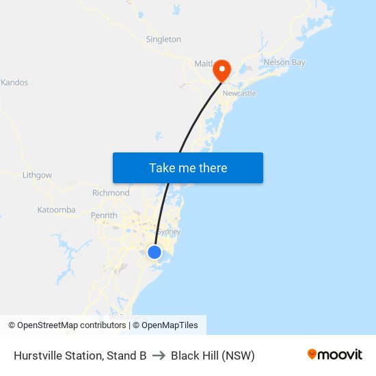 Hurstville Station, Stand B to Black Hill (NSW) map