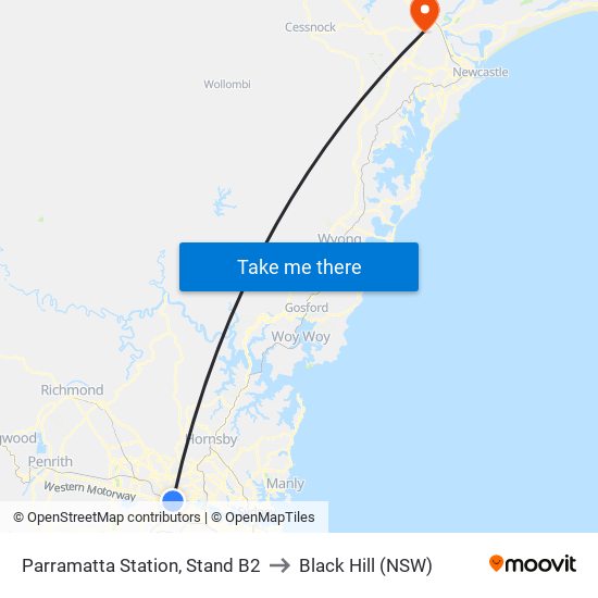 Parramatta Station, Stand B2 to Black Hill (NSW) map