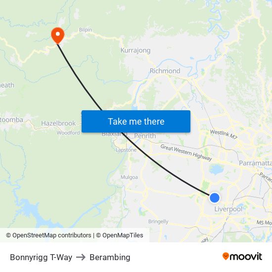 Bonnyrigg T-Way to Berambing map