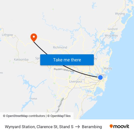 Wynyard Station, Clarence St, Stand S to Berambing map