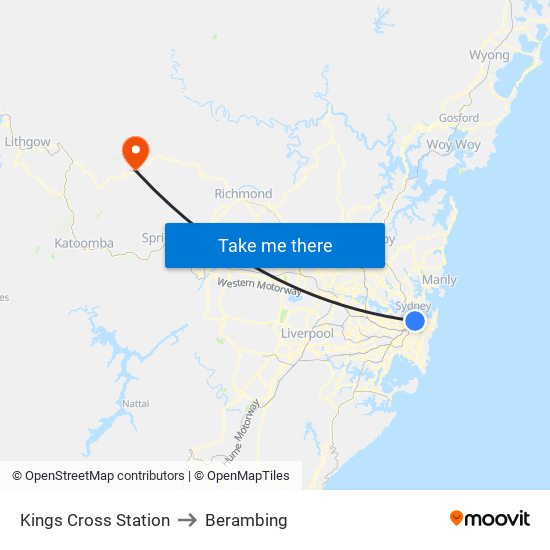 Kings Cross Station to Berambing map