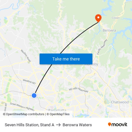 Seven Hills Station, Stand A to Berowra Waters map