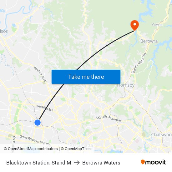 Blacktown Station, Stand M to Berowra Waters map