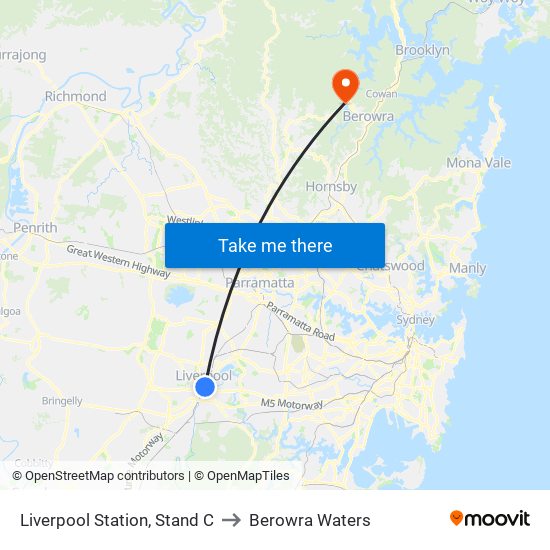 Liverpool Station, Stand C to Berowra Waters map