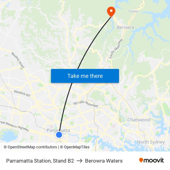 Parramatta Station, Stand B2 to Berowra Waters map