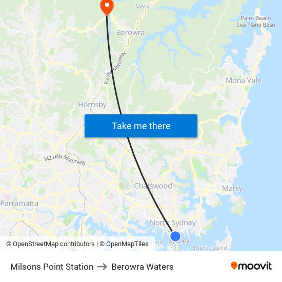 Milsons Point Station to Berowra Waters map