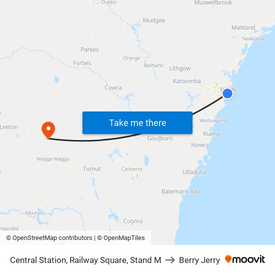 Central Station, Railway Square, Stand M to Berry Jerry map