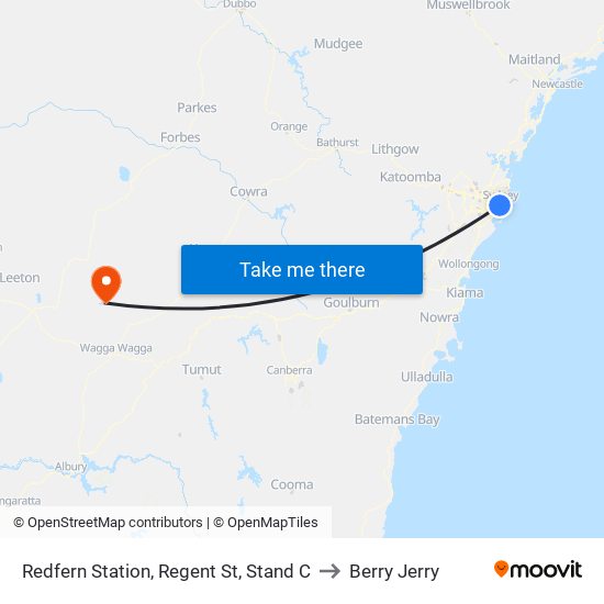 Redfern Station, Regent St, Stand C to Berry Jerry map