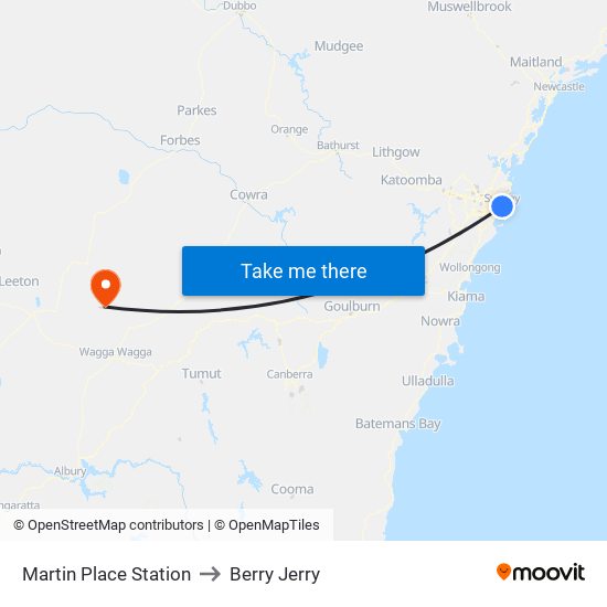 Martin Place Station to Berry Jerry map