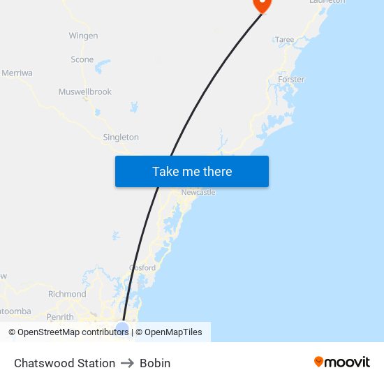 Chatswood Station to Bobin map