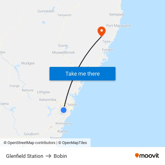 Glenfield Station to Bobin map