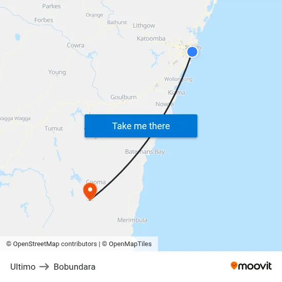 Ultimo to Bobundara map