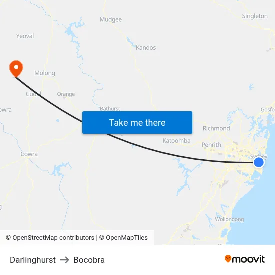 Darlinghurst to Bocobra map