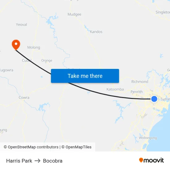 Harris Park to Bocobra map