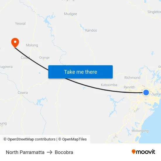 North Parramatta to Bocobra map