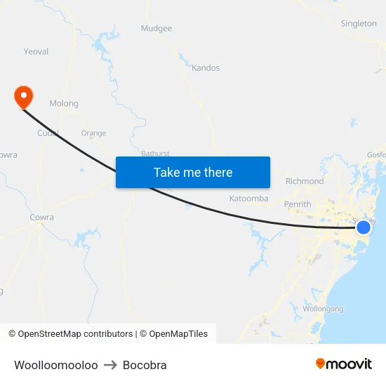 Woolloomooloo to Bocobra map