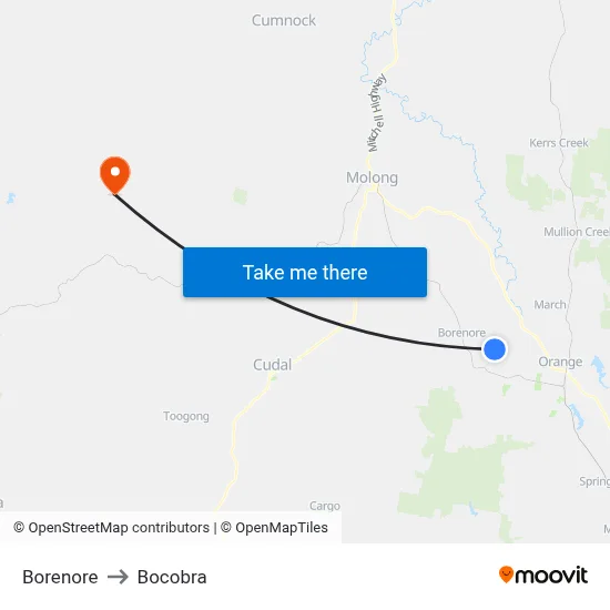 Borenore to Bocobra map