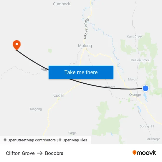 Clifton Grove to Bocobra map