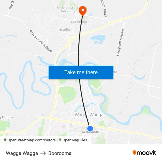 Wagga Wagga to Boorooma map