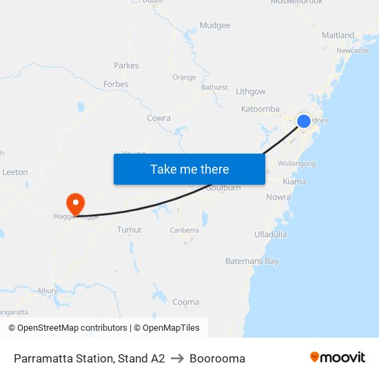 Parramatta Station, Stand A2 to Boorooma map