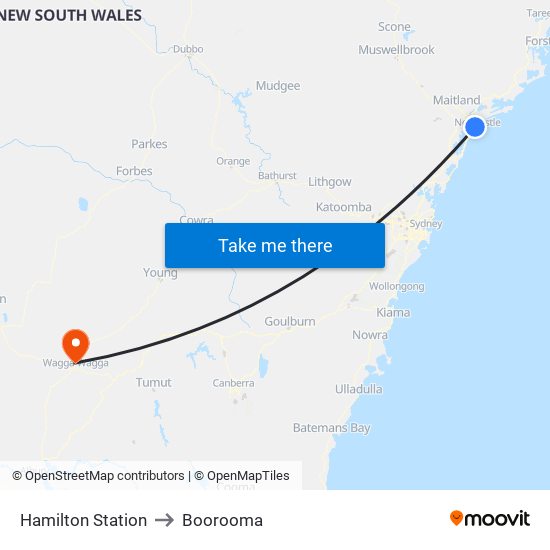 Hamilton Station to Boorooma map
