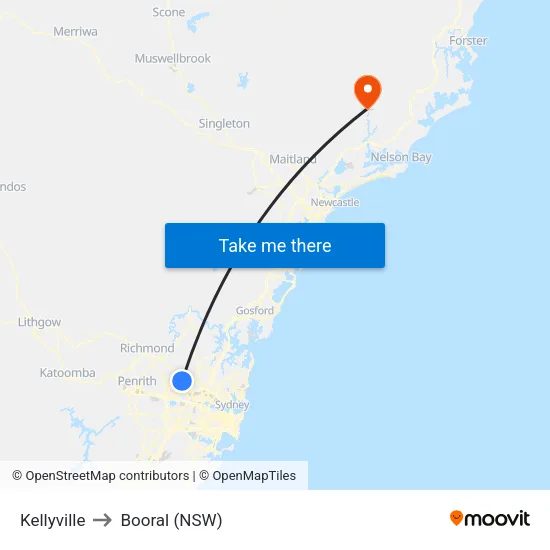 Kellyville to Booral (NSW) map