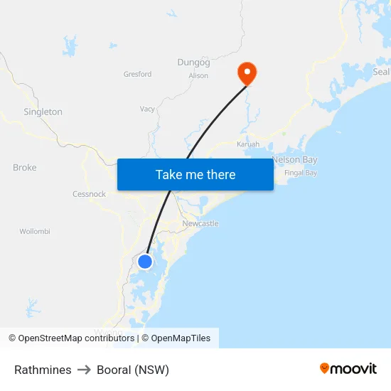 Rathmines to Booral (NSW) map
