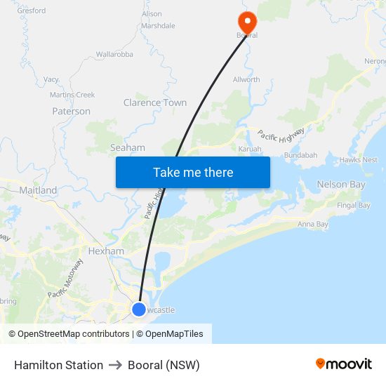 Hamilton Station to Booral (NSW) map