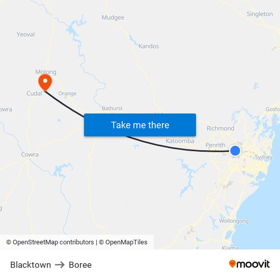 Blacktown to Boree map