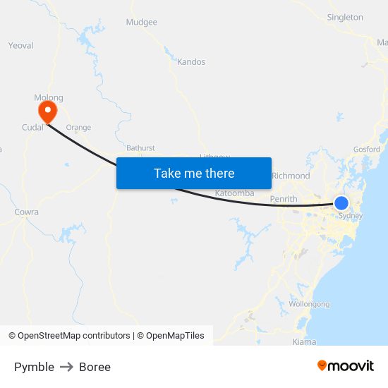 Pymble to Boree map
