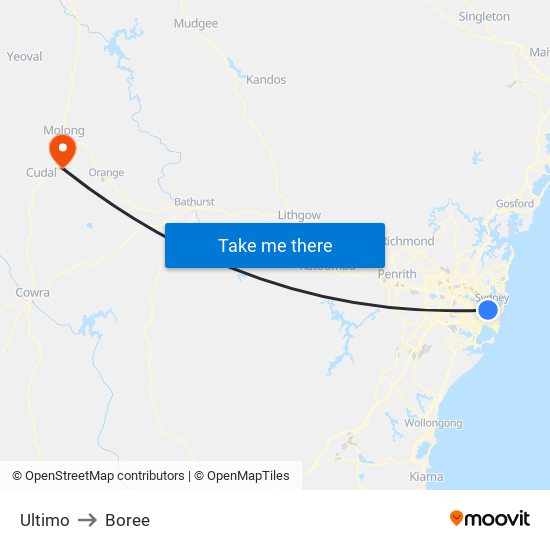 Ultimo to Boree map