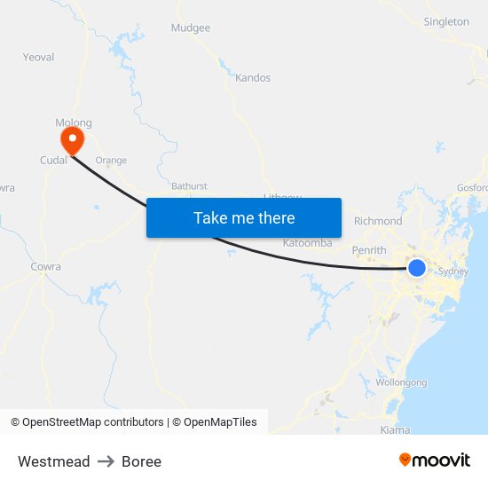 Westmead to Boree map