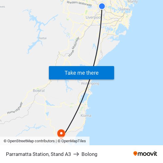 Parramatta Station, Stand A3 to Bolong map