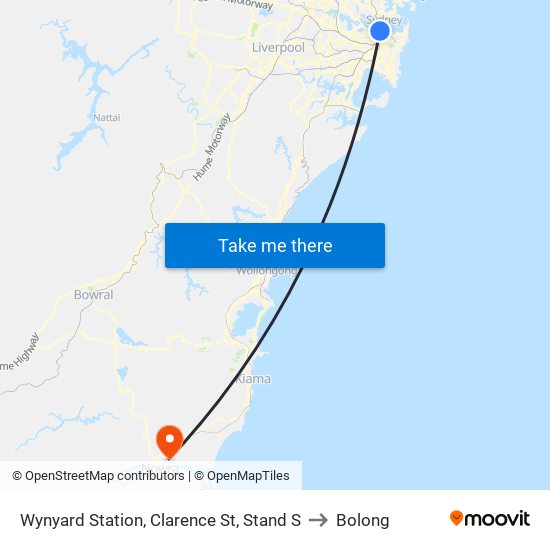 Wynyard Station, Clarence St, Stand S to Bolong map