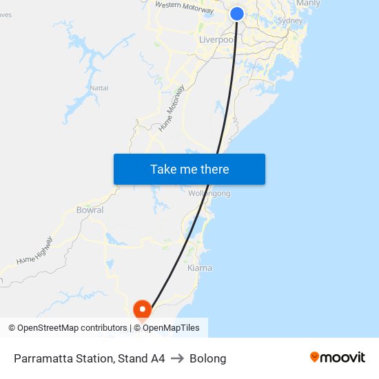 Parramatta Station, Stand A4 to Bolong map