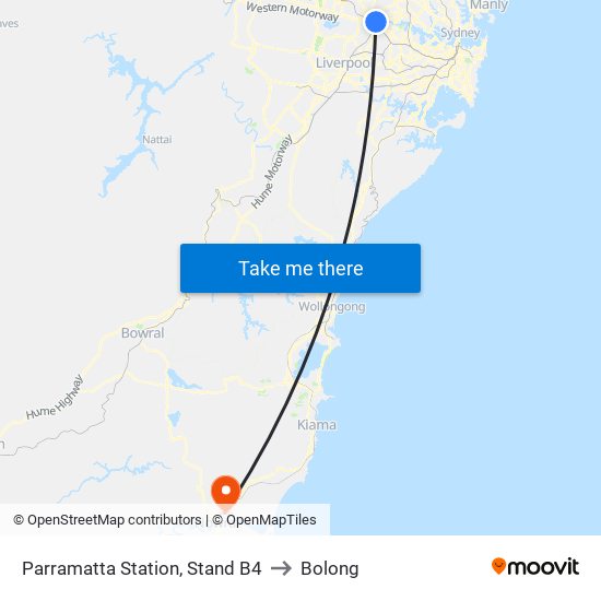 Parramatta Station, Stand B4 to Bolong map