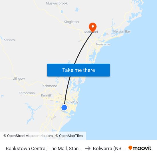 Bankstown Central, The Mall, Stand C to Bolwarra (NSW) map