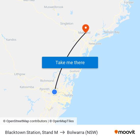 Blacktown Station, Stand M to Bolwarra (NSW) map