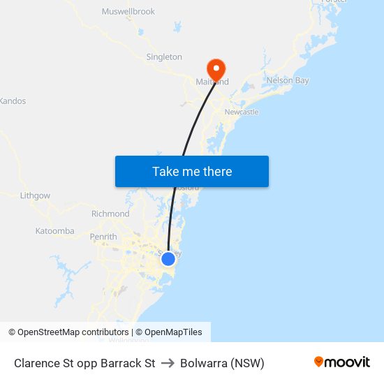 Clarence St opp Barrack St to Bolwarra (NSW) map