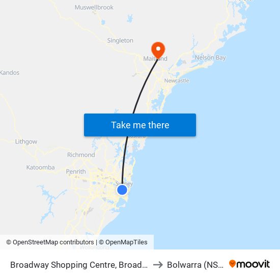 Broadway Shopping Centre, Broadway to Bolwarra (NSW) map