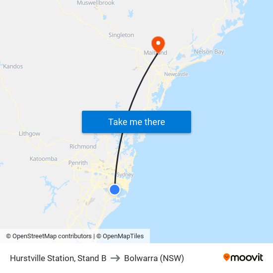 Hurstville Station, Stand B to Bolwarra (NSW) map