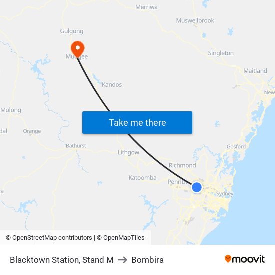 Blacktown Station, Stand M to Bombira map