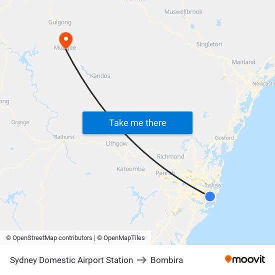 Sydney Domestic Airport Station to Bombira map